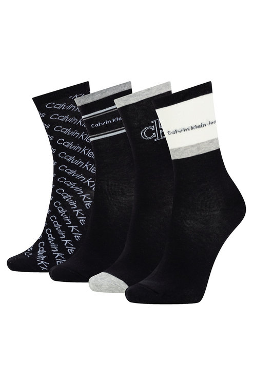 Ponožky - CK WOMENS 4PK MULTI LOGO DRESS CREW GIFTBOX EVE čierne