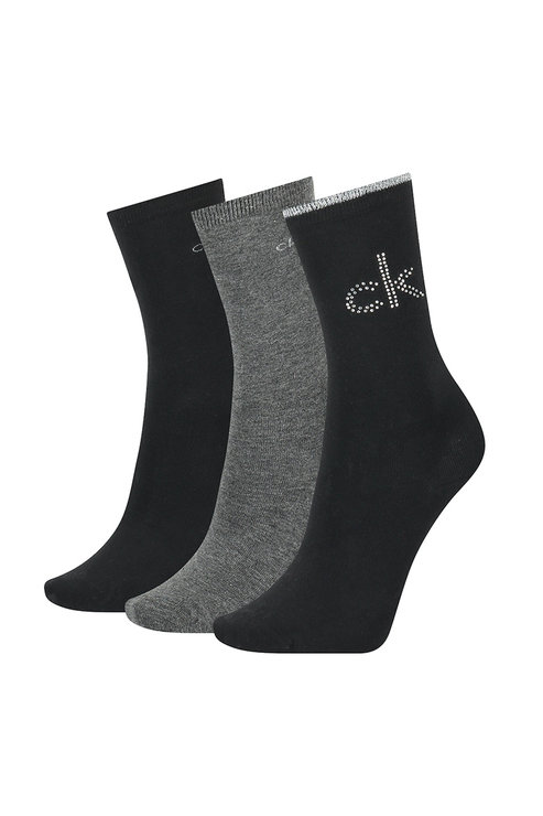 Ponožky - CK WOMEN CREW 3P CRYSTAL LOGO HOLIDAY BRANDI čierne