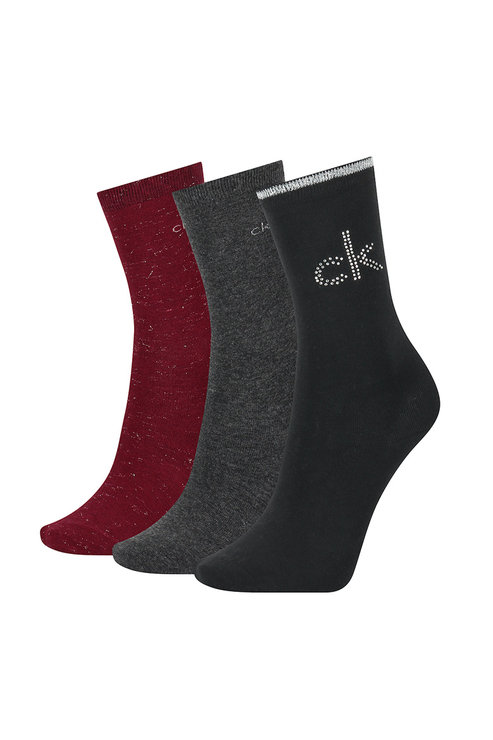 Ponožky - CK WOMEN CREW 3P CRYSTAL LOGO HOLIDAY BRANDI viacfarebné
