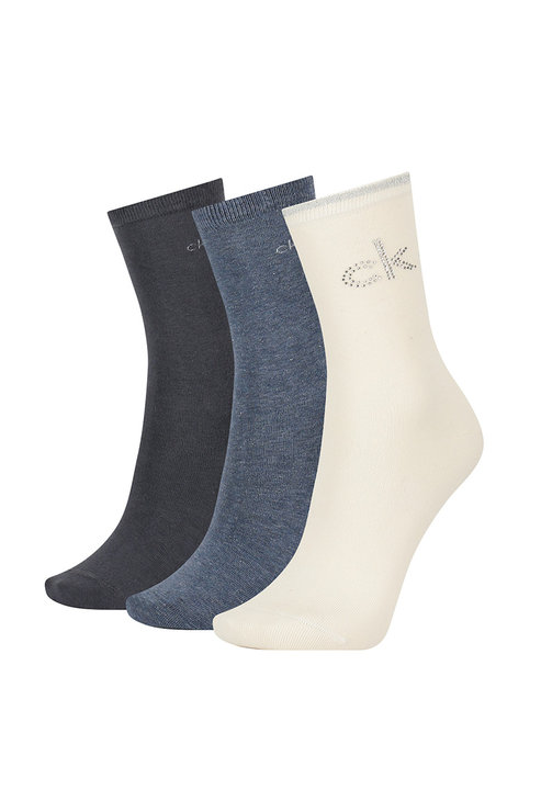 Ponožky - CK WOMEN CREW 3P CRYSTAL LOGO HOLIDAY BRANDI viacfarebné