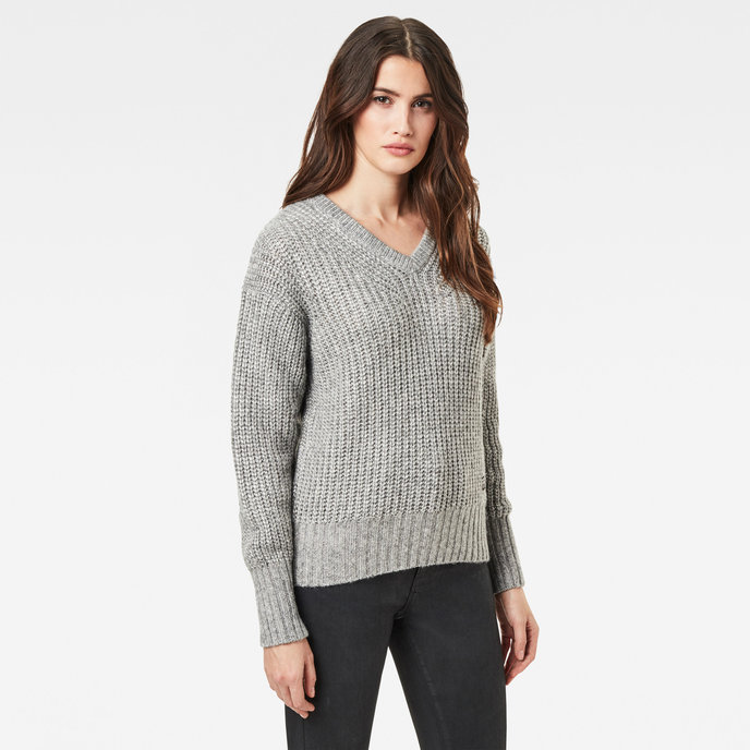 Villarn loose v knit wmn l\s šedý