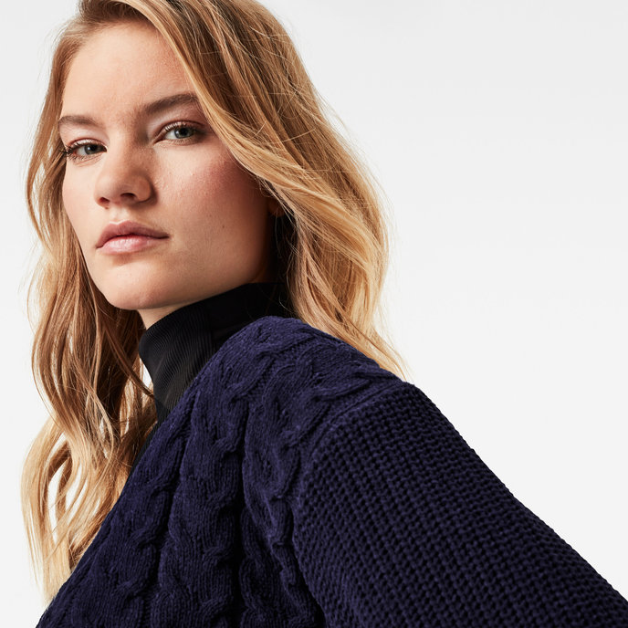 Cable knit cardi wmn l\s tmavomodrý