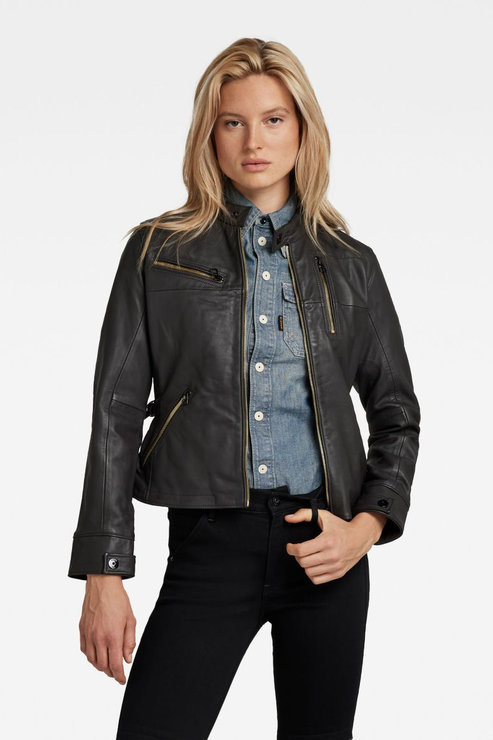 Bunda - Leather biker jacket čierna