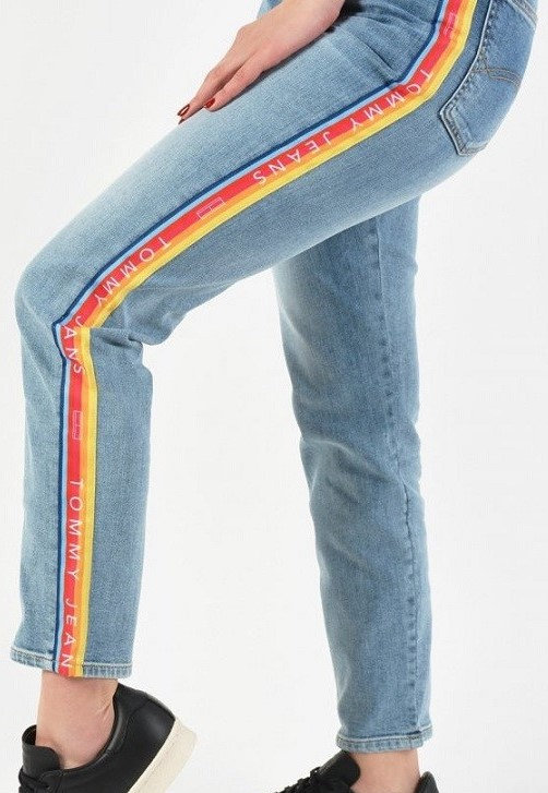 Tommy Jeans HIGH RISE SLIM IZZY RNBWM modré