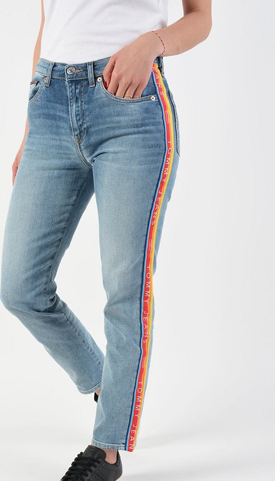 Tommy Jeans HIGH RISE SLIM IZZY RNBWM modré