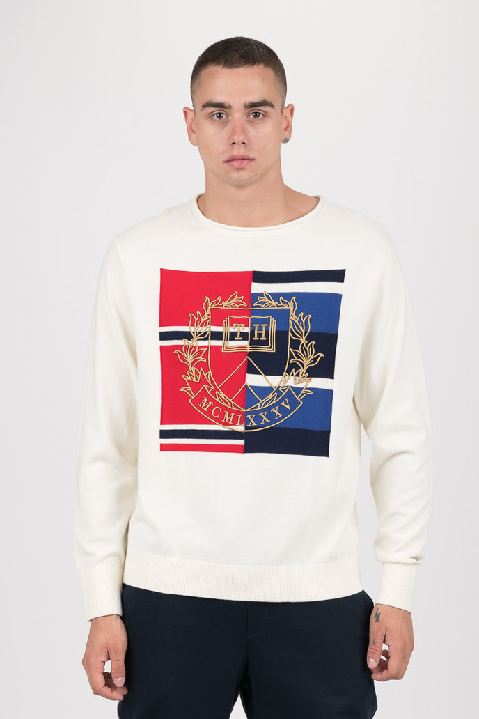 KNITTED GRAPHIC SWEATER smotanový