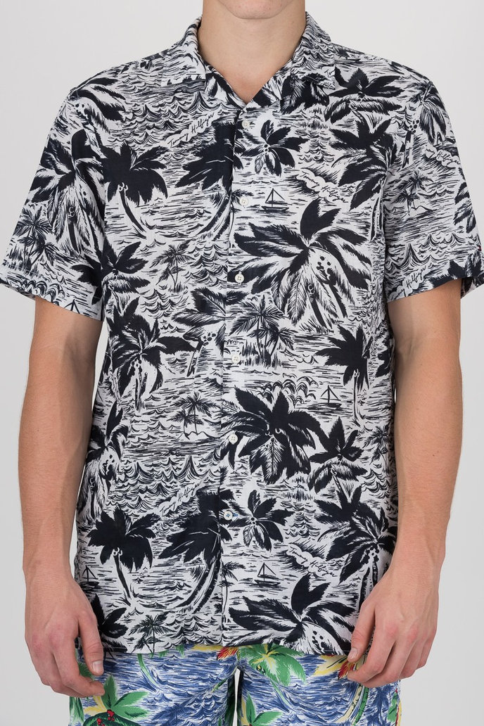 TOMMY HILFIGER HAWAIIAN PRINT SHIRT S/S bielo-čierna