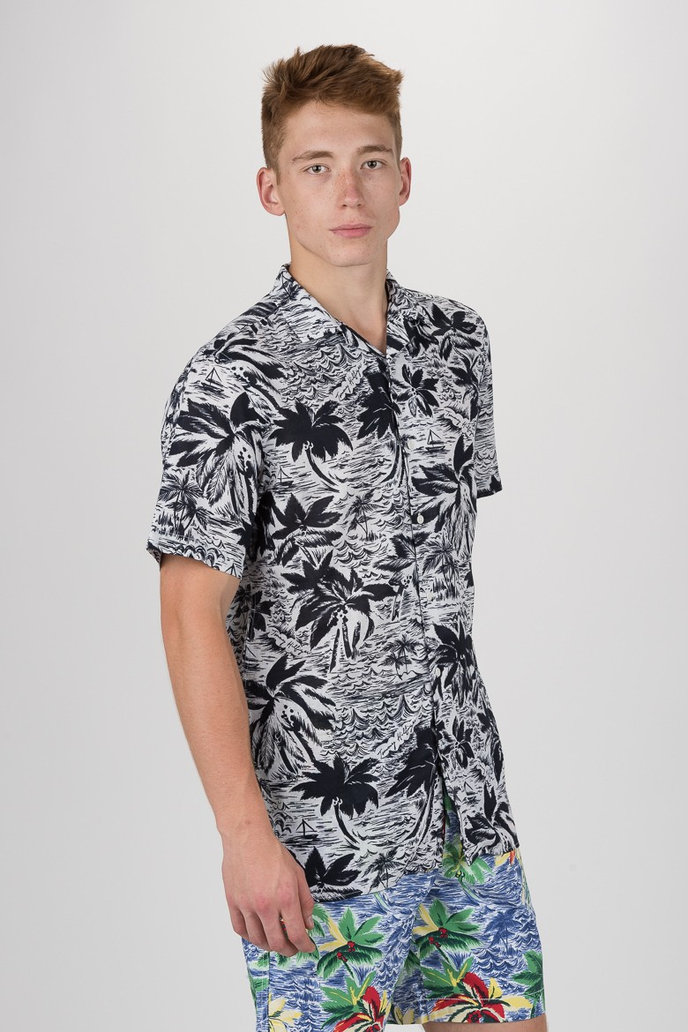 TOMMY HILFIGER HAWAIIAN PRINT SHIRT S/S bielo-čierna