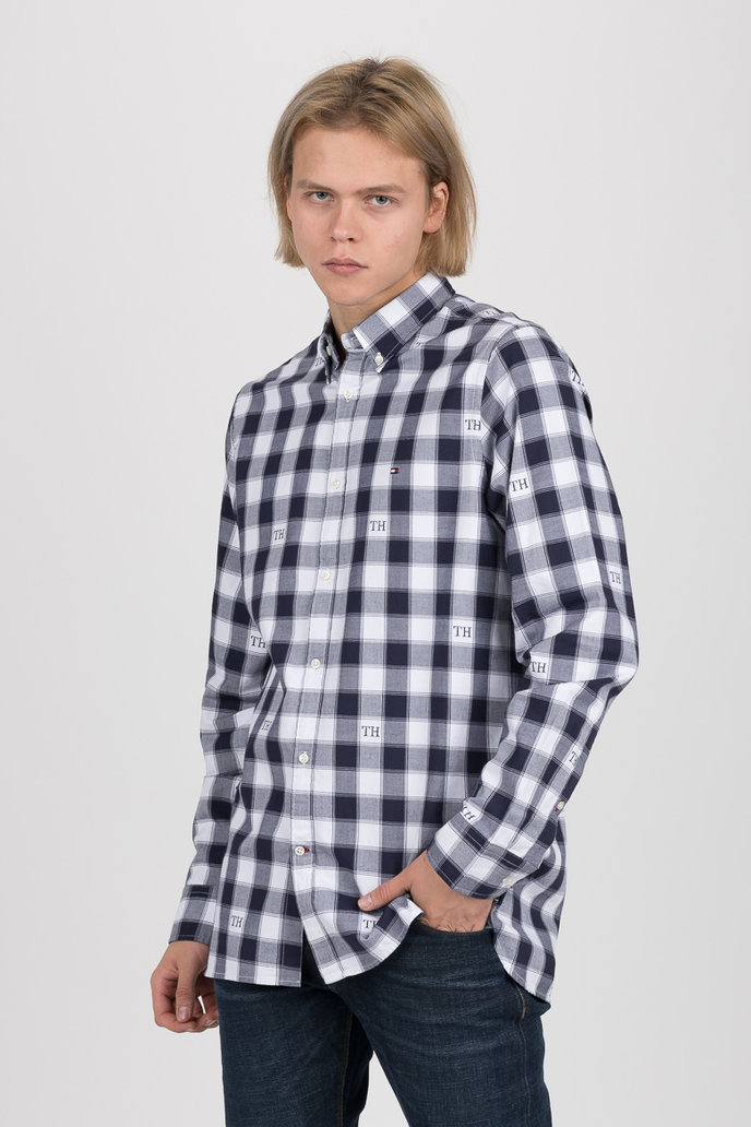 WCC SLIM MONOGRAM CHECK SHIRT tmavomodro-biela