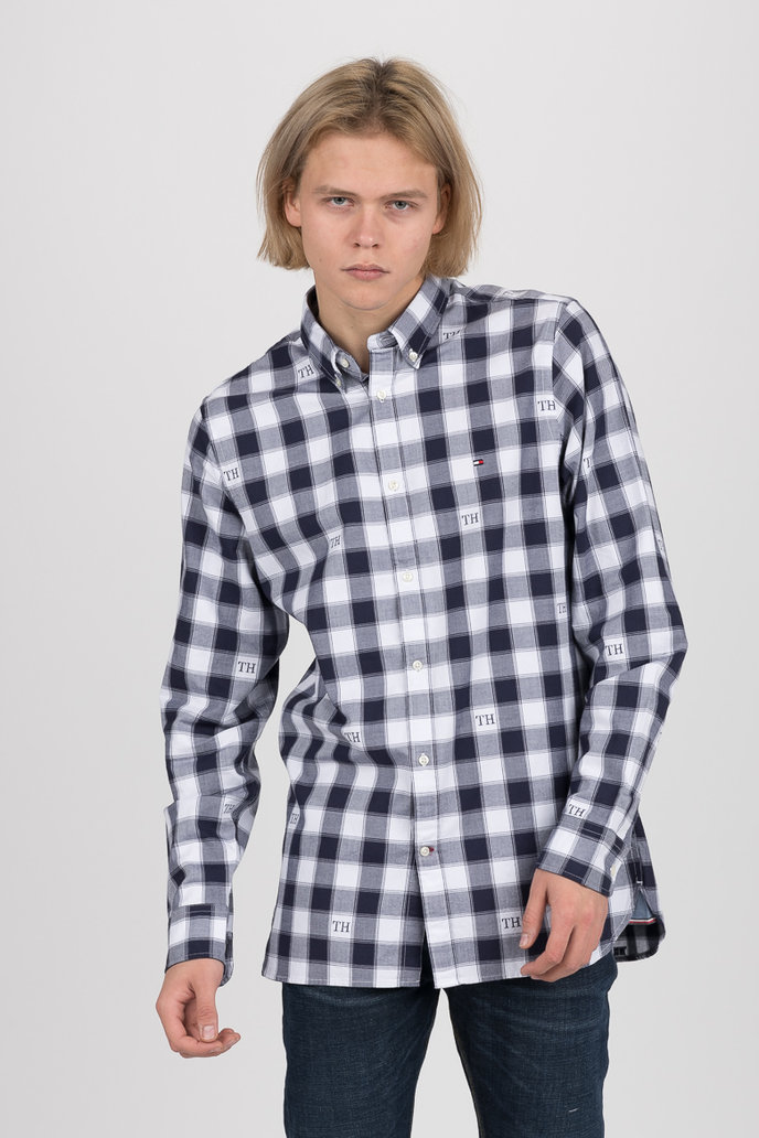 WCC SLIM MONOGRAM CHECK SHIRT tmavomodro-biela