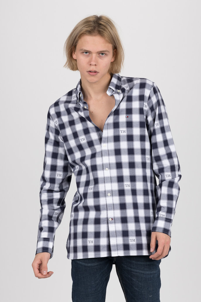 WCC SLIM MONOGRAM CHECK SHIRT tmavomodro-biela