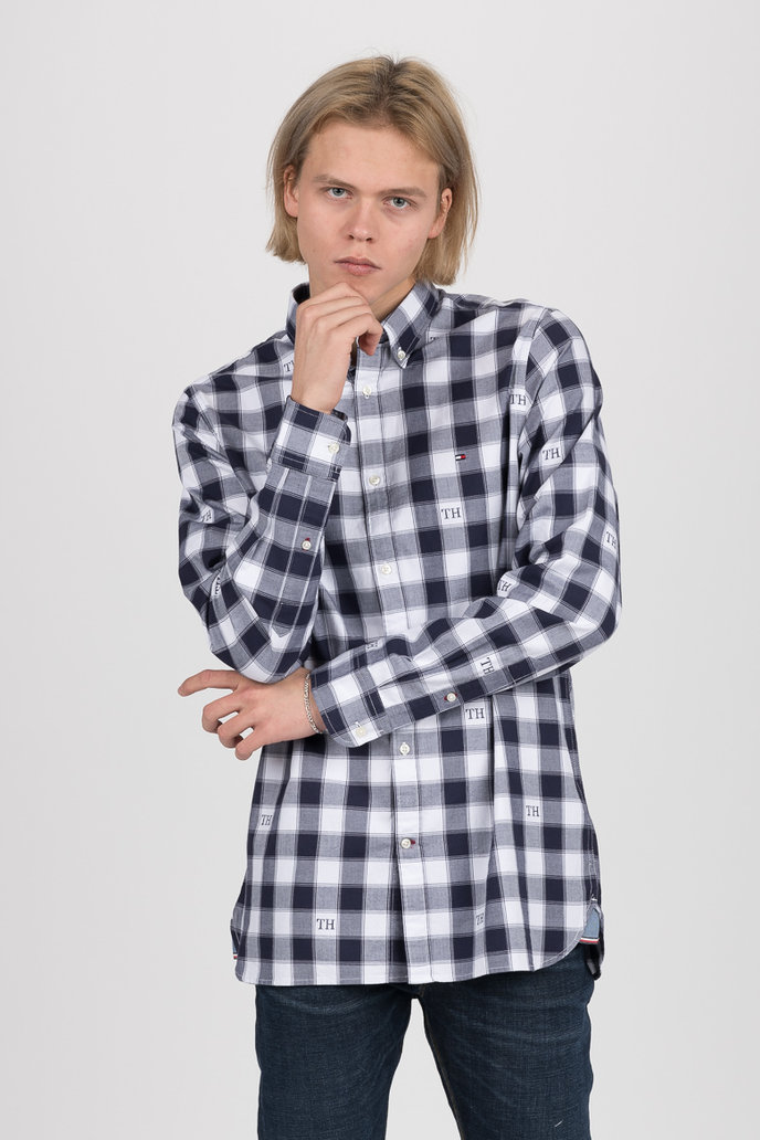 WCC SLIM MONOGRAM CHECK SHIRT tmavomodro-biela