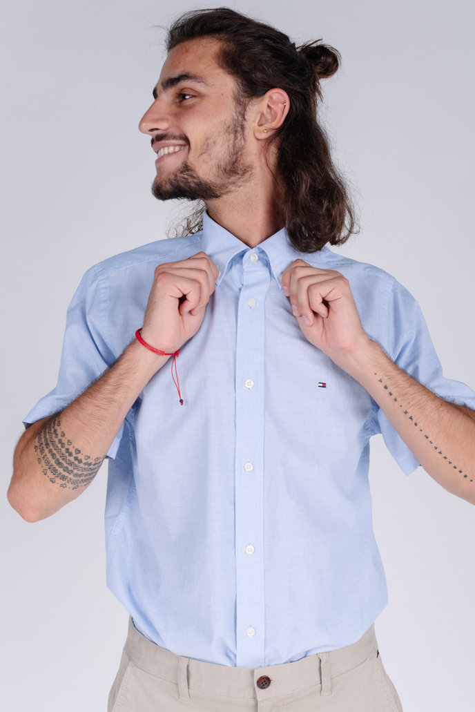 FLEX CO/LI PINSTRIPE SHIRT S/S bledá modrá