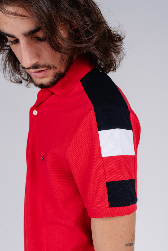 GS SLEEVE COLOR BLOCK SLIM POLO červené