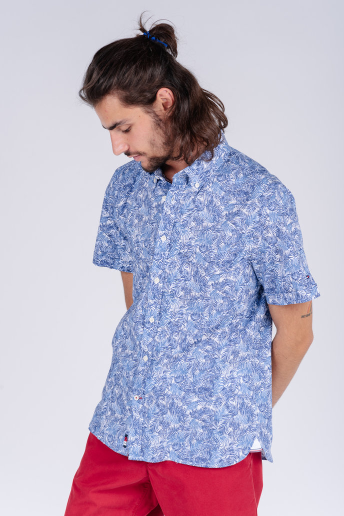 SLIM CO/LI LEAF PRINT SHIRT S/S vzorovaná