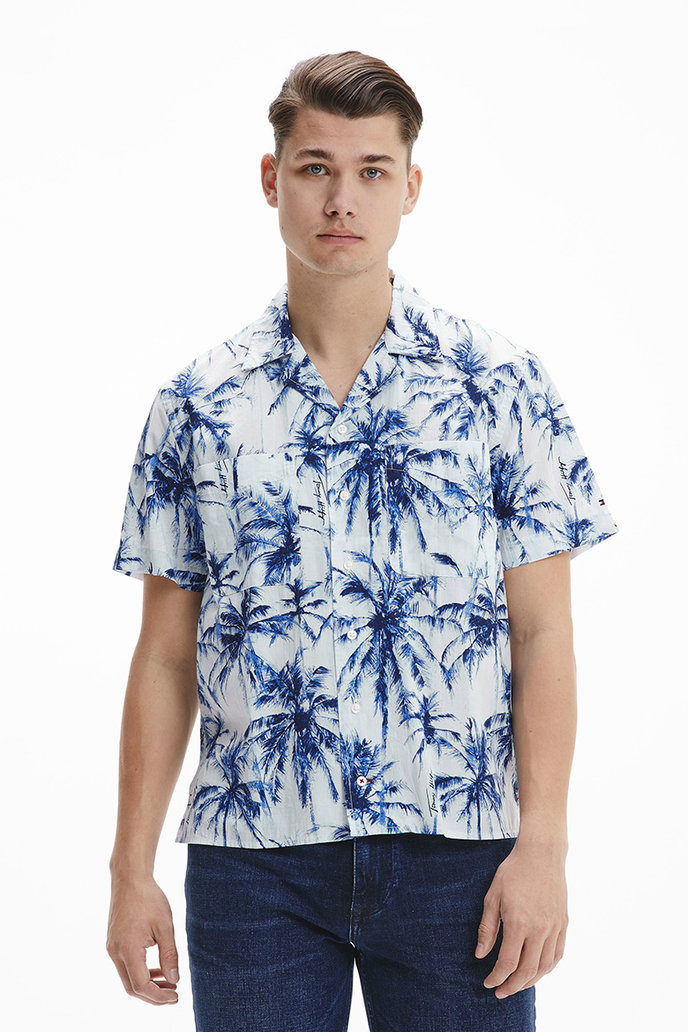 LARGE WATER COLOR PALM SHIRT S/S vzorovaná