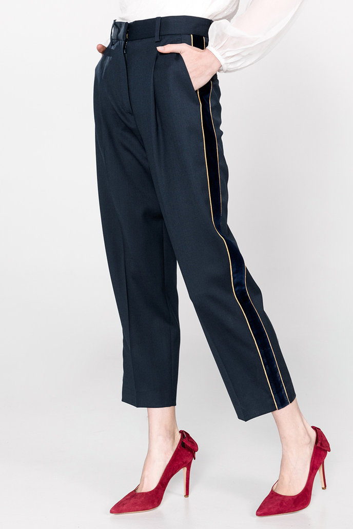 ICON PLEATED PANT tmavomodré