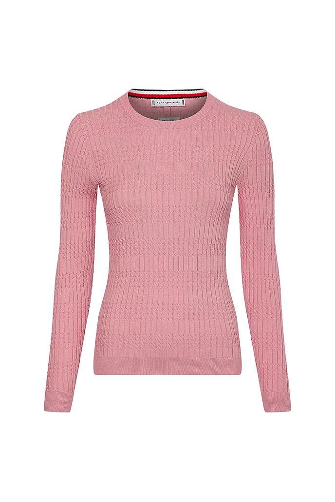 Tommy Hilfiger TH ESS CABLE C-NK SWEATER LS ružový