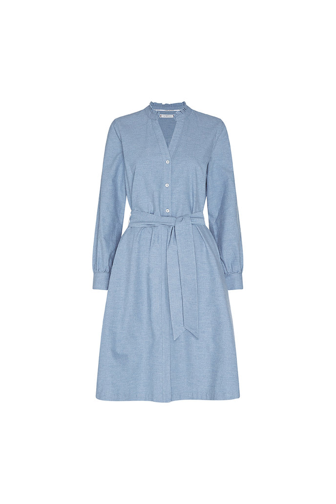 RECYCLED OXFORD SHIRT DRESS LS svetlomodré