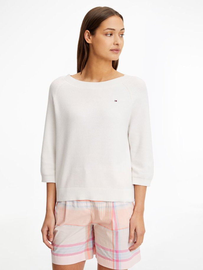 ORG CO TEXTURE BOAT-NK SWEATER biely