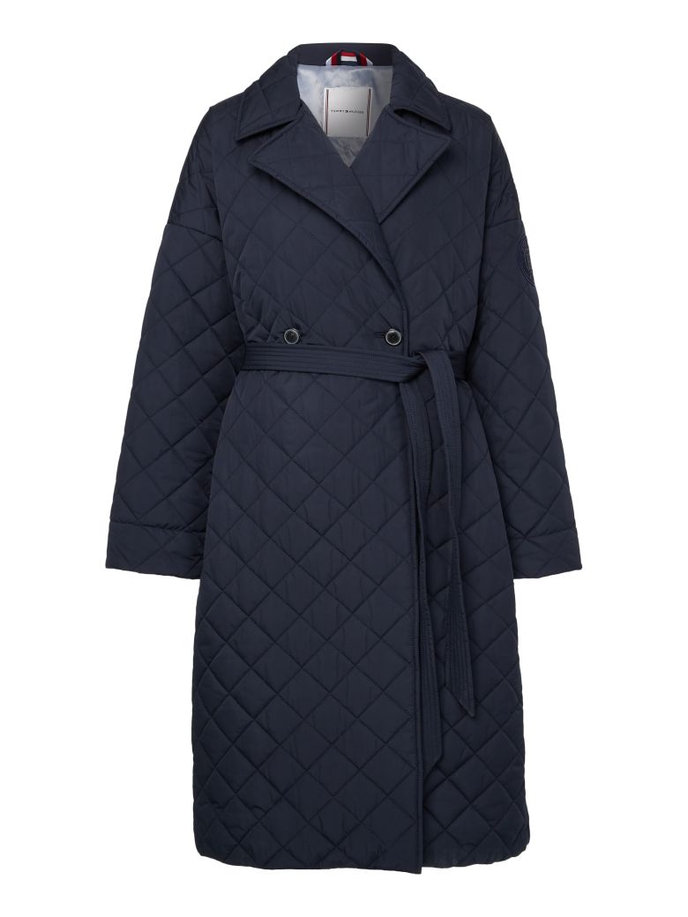 RELAXED SORONA QUILTED TRENCH modrý